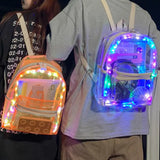 LED Lights Unisex Backpack Transparent Clear Bagpack School Bag