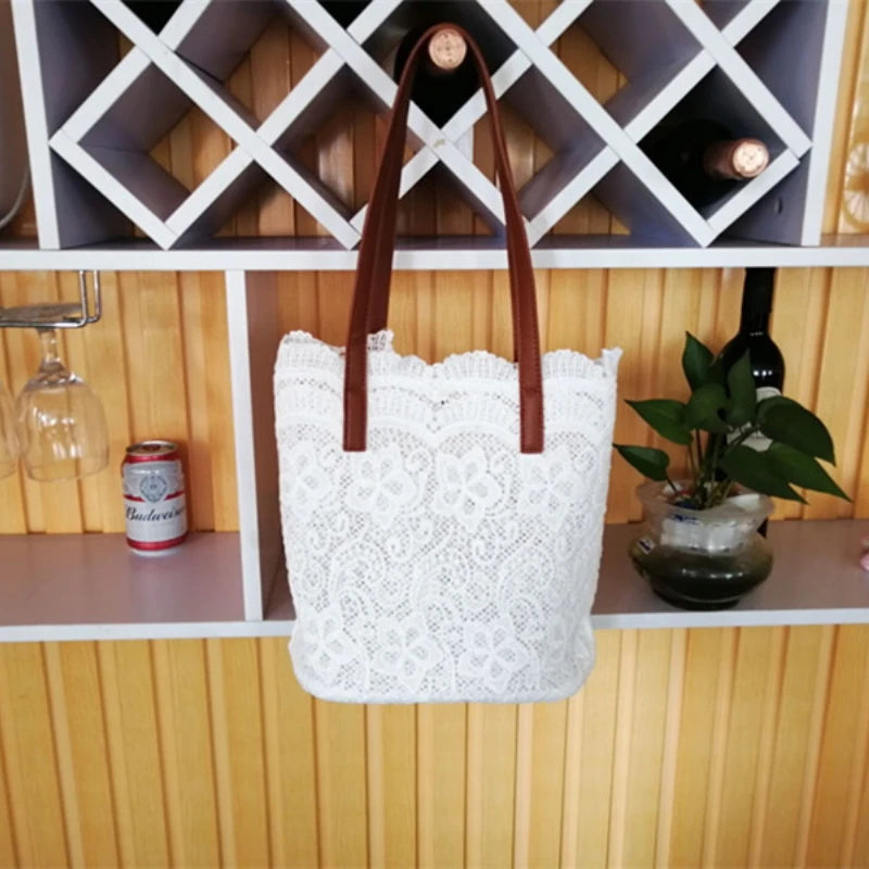 Lace Flowers Women Shoulder Bag Large-capacity Tote Beach Vacation Bols