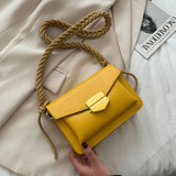 Braided Rope Shoulder Bag Solid Lock Small Square Bag Girl Fresh PU Messenger Ba