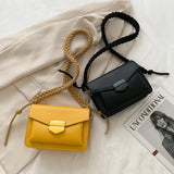 Braided Rope Shoulder Bag Solid Lock Small Square Bag Girl Fresh PU Messenger Ba