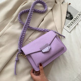 Braided Rope Shoulder Bag Solid Lock Small Square Bag Girl Fresh PU Messenger Ba
