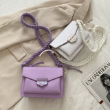 Braided Rope Shoulder Bag Solid Lock Small Square Bag Girl Fresh PU Messenger Ba