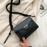 Braided Rope Shoulder Bag Solid Lock Small Square Bag Girl Fresh PU Messenger Ba