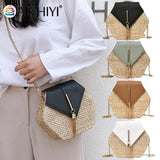 Ladies Straw+PU Shoulder Handbag Women Top-handle Summer Beach Boho Bag