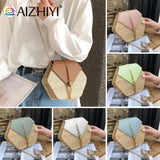 Ladies Straw+PU Shoulder Handbag Women Top-handle Summer Beach Boho Bag