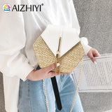 Ladies Straw+PU Shoulder Handbag Women Top-handle Summer Beach Boho Bag