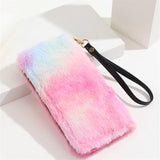 Ladies Plush Long Wallet Large Capacity Clutch Zipper Cell Phone Bag