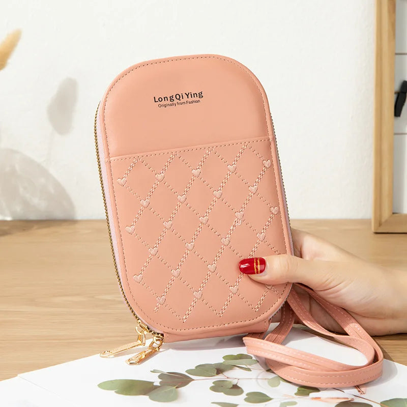 Embroidered Crossbody Cell Phone Bag Small Zipper Wallet for Women