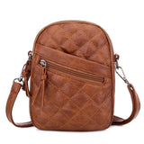 Ladies Soft Leather Shoulder Bag Diamond Multi-layer Retro Mobile Phone Bags
