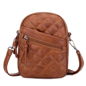 Ladies Soft Leather Shoulder Bag Diamond Multi-layer Retro Mobile Phone Bags