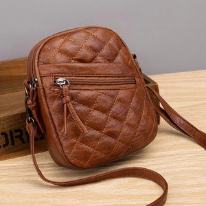 Ladies Soft Leather Shoulder Bag Diamond Multi-layer Retro Mobile Phone Bags