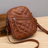 Ladies Soft Leather Shoulder Bag Diamond Multi-layer Retro Mobile Phone Bags