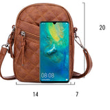 Ladies Soft Leather Shoulder Bag Diamond Multi-layer Retro Mobile Phone Bags