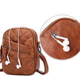 Ladies Soft Leather Shoulder Bag Diamond Multi-layer Retro Mobile Phone Bags
