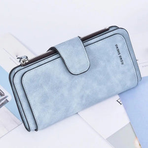 Women's Three-fold Long Wallet with Buckle Closure