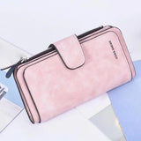 Women's Three-fold Long Wallet with Buckle Closure