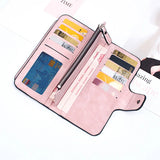 Women's Three-fold Long Wallet with Buckle Closure