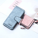 Women's Three-fold Long Wallet with Buckle Closure