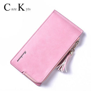 Retro Long Wallet Matte Leather Zipper Phone Wallet