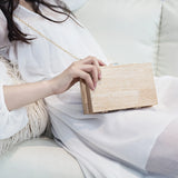 Wood Shoulder Messenger Bag Evening Clutch Metal Hasp Handbag