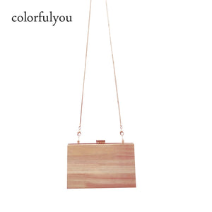 Wood Shoulder Messenger Bag Evening Clutch Metal Hasp Handbag