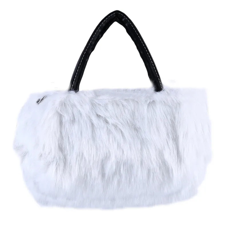 Faux Rabbit Fur Handbag Shoulder Messenger Bag Tote Women Long Fur Grass Handbag