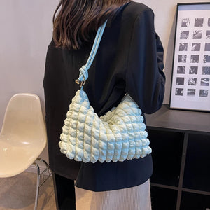 Bubble Texture Shoulder Bag Soft Fabric Casual Lady Handbag