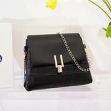 Crocodile Pattern Shoulder Bag with Lock Catch Chain