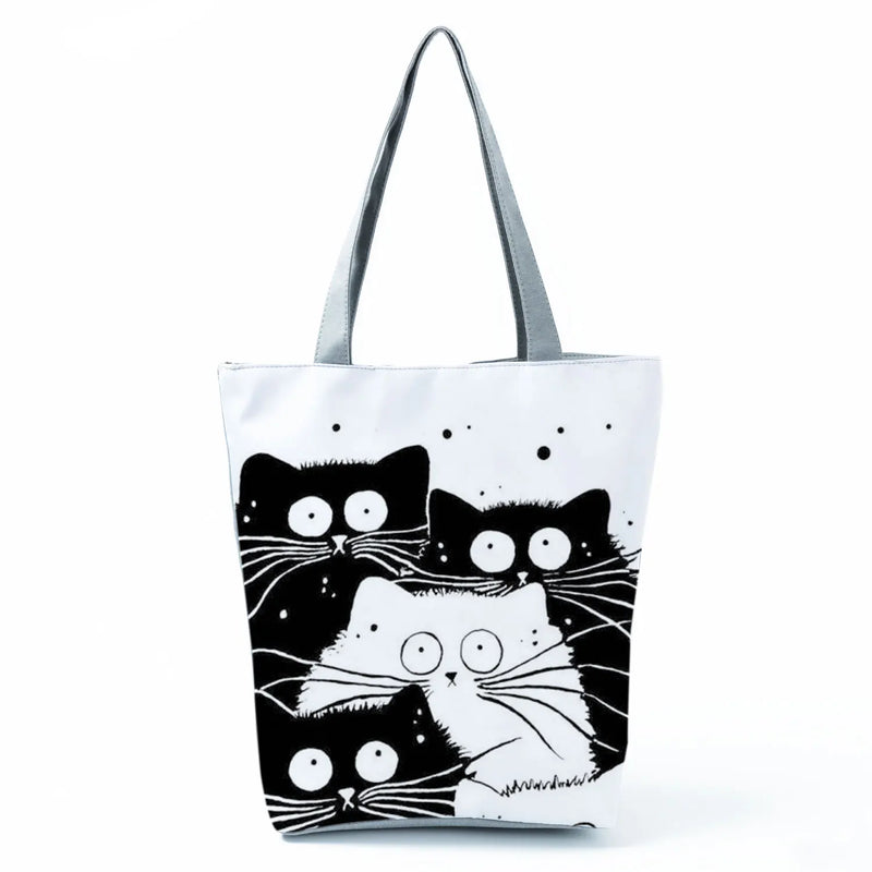 Cat Printed Eco Handbag High Capacity Shoulder Bag