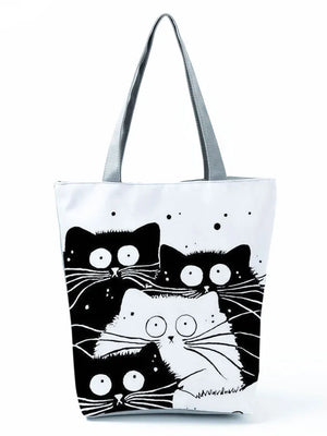 Cat Printed Eco Handbag High Capacity Shoulder Bag