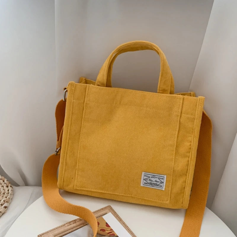 Corduroy Lady's Square Handbag Retro Style Crossbody Bag