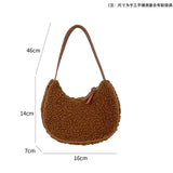 Soft Lambswool Shoulder Bag for Women Winter Handbags Plush Half Moon