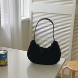 Soft Lambswool Shoulder Bag for Women Winter Handbags Plush Half Moon