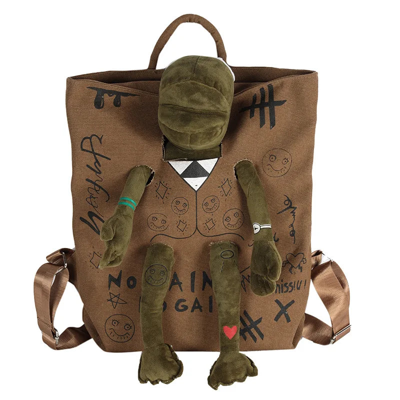 Large Capacity 3D Frog Backpack College Graffiti School Bag