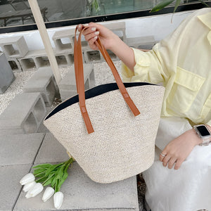 Large Capacity Straw Shoulder Bag for Summer Travel