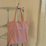 Large-Capacity Canvas Letter Print Shoulder Tote Handbag