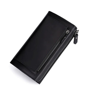 Men's Leather Clutch Double Zipper Long Wallet