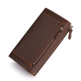 Men's Leather Clutch Double Zipper Long Wallet