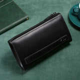 Men's Leather Clutch Double Zipper Long Wallet