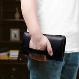 Men's Leather Clutch Double Zipper Long Wallet