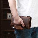 Men's Leather Clutch Double Zipper Long Wallet