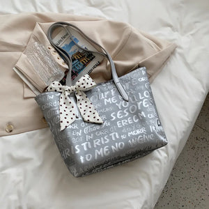 Summer Silver Letter Shoulder Tote Bag