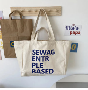 Large-capacity Canvas Women's Shoulder Bag Fresh and Sweet English Shopping Bag