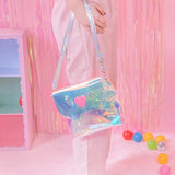Laser Transparent Heart Bucket Bag Crossbody PU Leather Shoulder Handbag