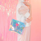 Laser Transparent Heart Bucket Bag Crossbody PU Leather Shoulder Handbag