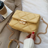 Lattice Yellow Crossbody Bag PU Leather Chain Shoulder Messenger Bag
