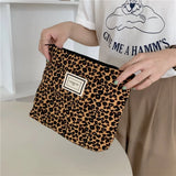 Leopard Print Cosmetic Bag Women Plaid Cosmetic Pouch Large Capacity