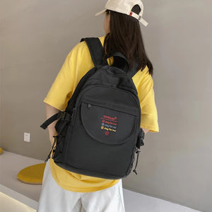 Letters Embroidery Nylon Backpack Mesh Pocket Girls School