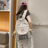 Letters Embroidery Nylon Backpack Mesh Pocket Girls School