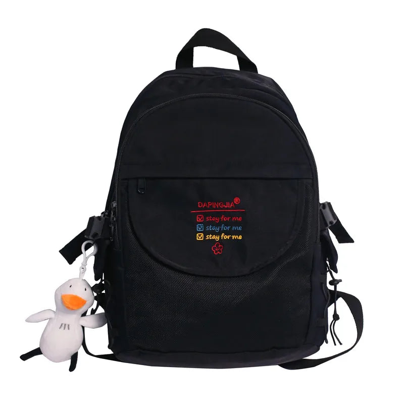 Letters Embroidery Nylon Backpack Mesh Pocket Girls School